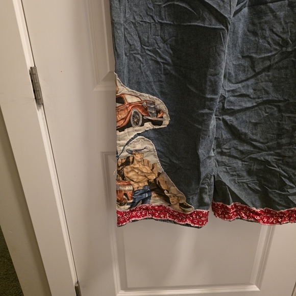 Denim Patchwork Overalls with Red Bandana Pockets - Picture 6 of 6